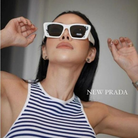 Prada PR08YS 02V5S0 Sunglasses White Havana Black Gray Cat Eye Unisex main image 13